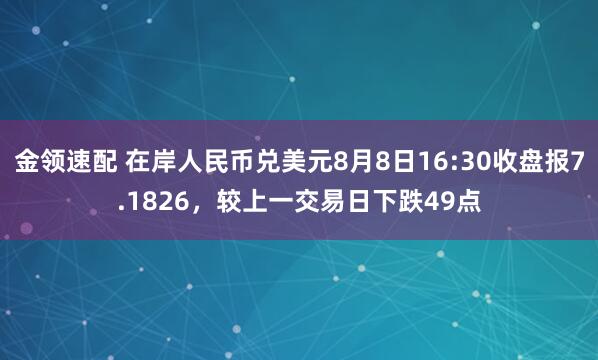 金领速配 在岸人民币兑美元8月8日16:30收盘报7.1826，较上一交易日下跌49点