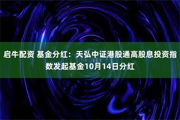 启牛配资 基金分红：天弘中证港股通高股息投资指数发起基金10月14日分红